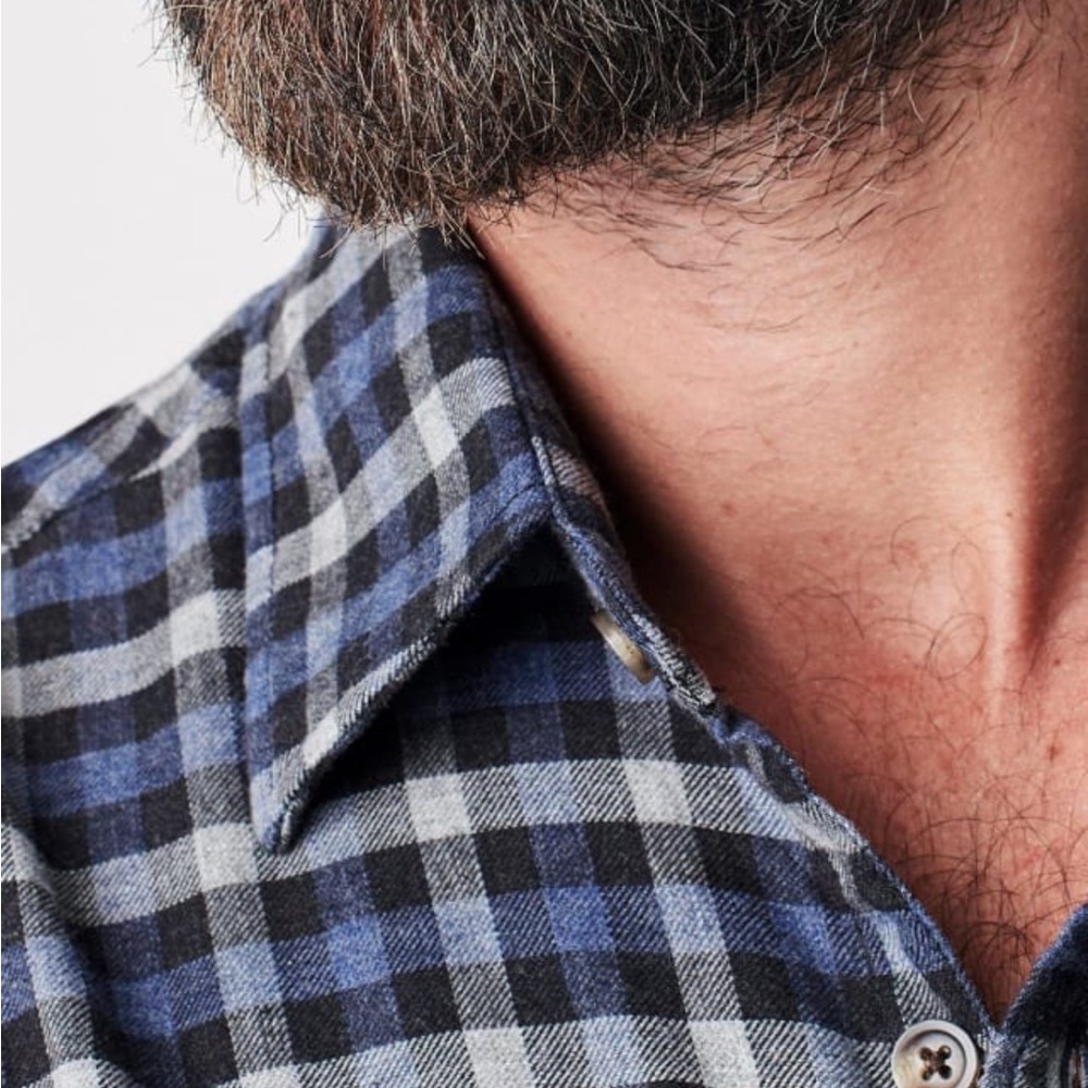 Faherty Stretch Featherweight Flannel Windpoint Plaid Blue Grey Checker Classic - Picture 3 of 11